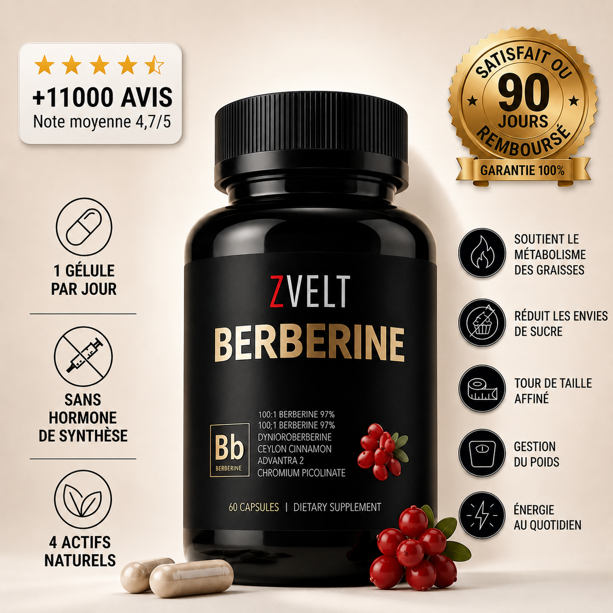 Zvelt Berbérine Spéciale Ménopause | Perte de Poids 100% Naturel