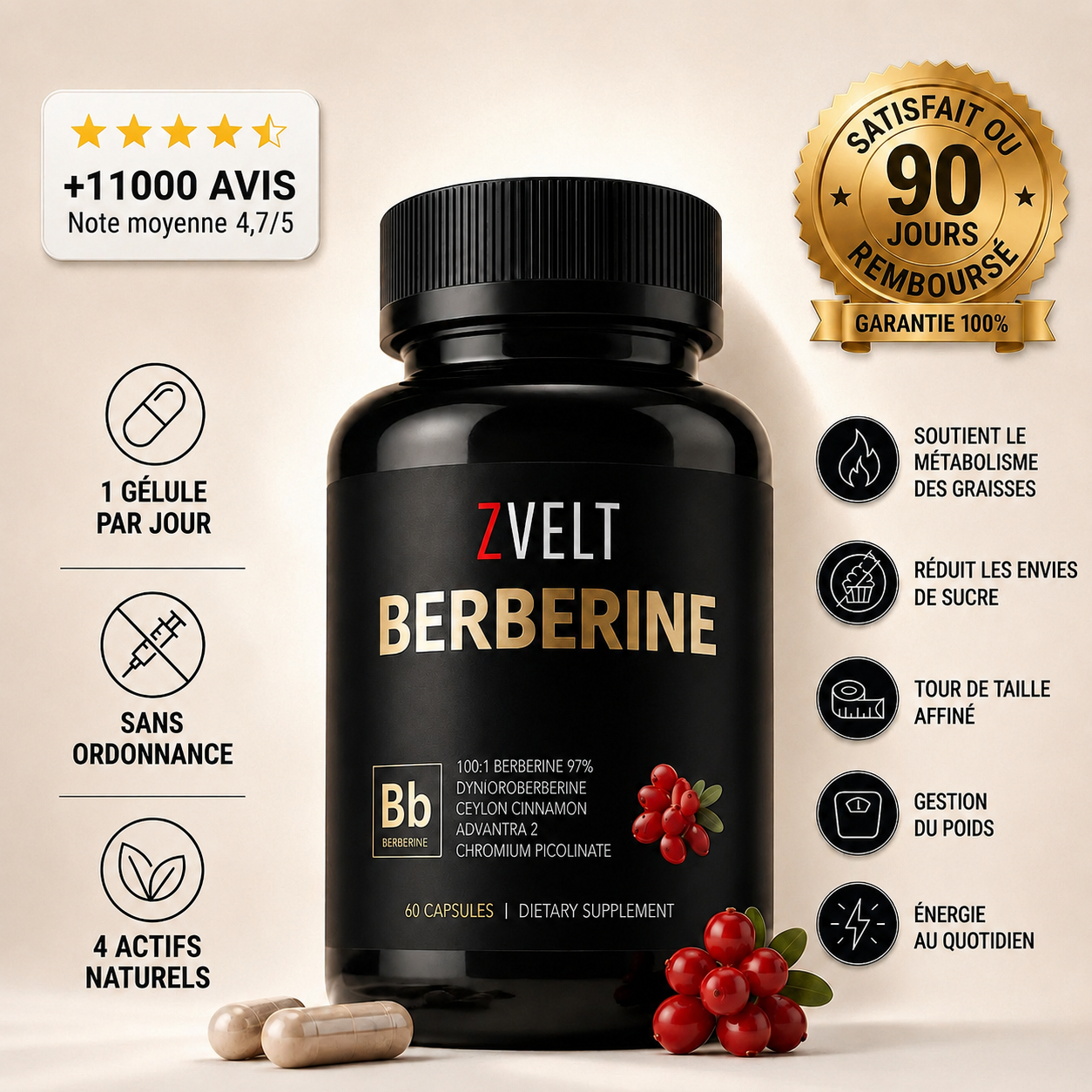 Zvelt  Berbérine Perte de Poids  100% Naturel